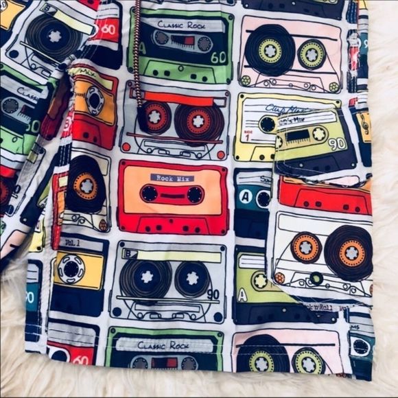 Retro Mixed Tape Swim Trunks NEW Men’s S - Picture 3 of 5